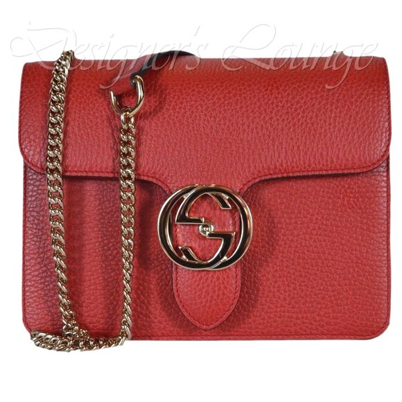 SOLD! NEW GUCCI Interlocking GG Red Leather Crossbody Chain Bag $1,980 Authentic - Picture 2 of 12